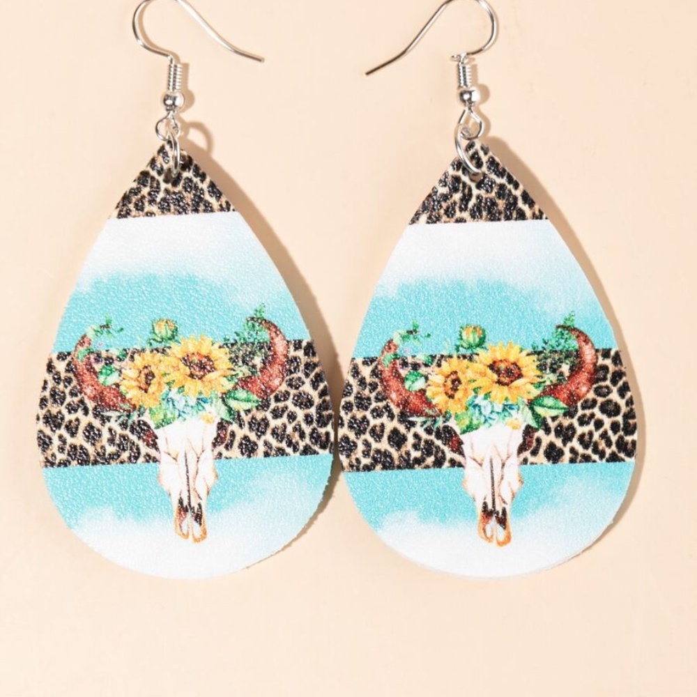 Bohemian Gypsy Sunflower Teal Drop Earrings - Picture 4 of 5